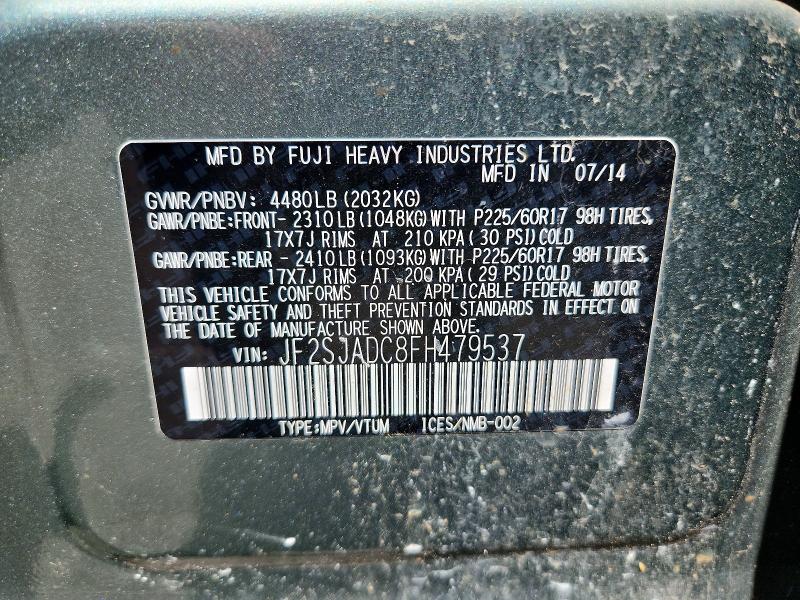 Продаж на аукціоні авто 2015 Subaru Forester, vin: JF2SJADC8FH479537, номер лоту: 56455816