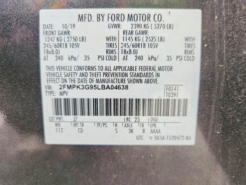 2020 Ford Edge მანქანა იყიდება აუქციონზე, vin: 2FMPK3G95LBA04638, აუქციონის ნომერი: 57887016