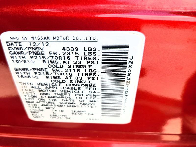 57065036 :رقم المزاد ، JN8AS5MT9DW521757 vin ، 2013 Nissan Rogue مزاد بيع