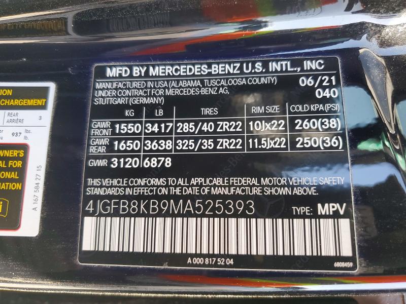 2021 Mercedes-benz Gle მანქანა იყიდება აუქციონზე, vin: 4JGFB8KB9MA525393, აუქციონის ნომერი: 56707066