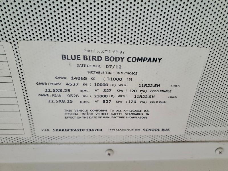 Aukcja sprzedaży 2013 Bluebird Vision, vin: 1BAKGCPAXDF294704, numer aukcji: 57963396