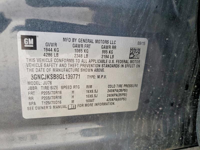 Aukcja sprzedaży 2016 Chevrolet Trax, vin: 3GNCJKSB8GL139771, numer aukcji: 58188006