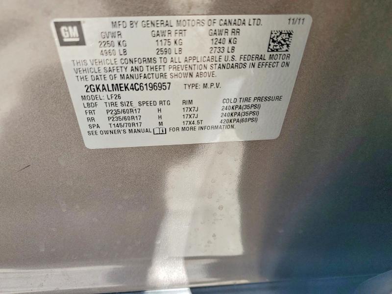 2012 Gmc Terrain მანქანა იყიდება აუქციონზე, vin: 2GKALMEK4C6196957, აუქციონის ნომერი: 58804576