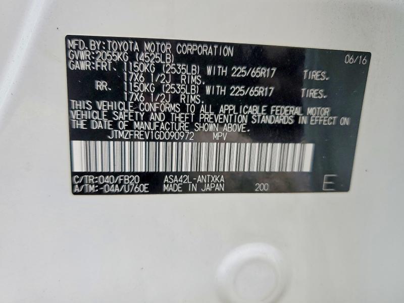 2016 Toyota Rav4 მანქანა იყიდება აუქციონზე, vin: JTMZFREV1GD090972, აუქციონის ნომერი: 58047226