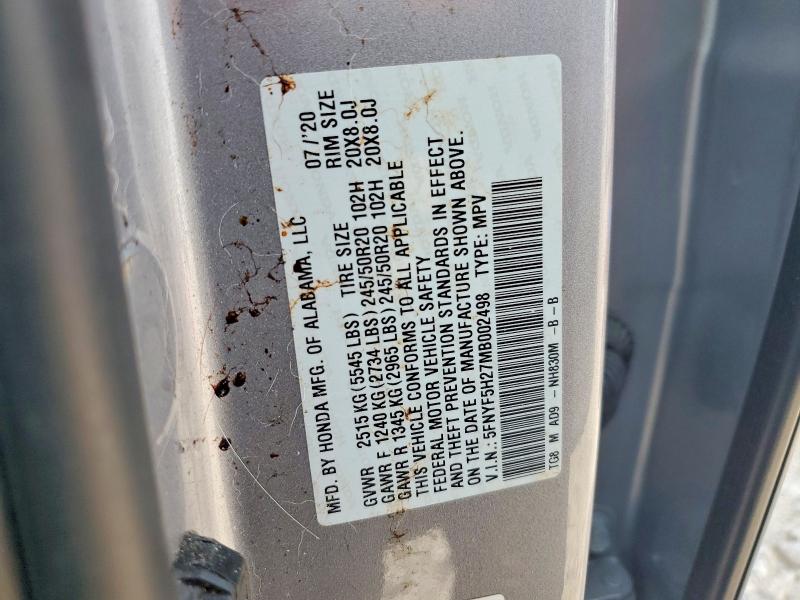 55834276 :رقم المزاد ، 5FNYF5H27MB002498 vin ، 2021 Honda Pilot مزاد بيع