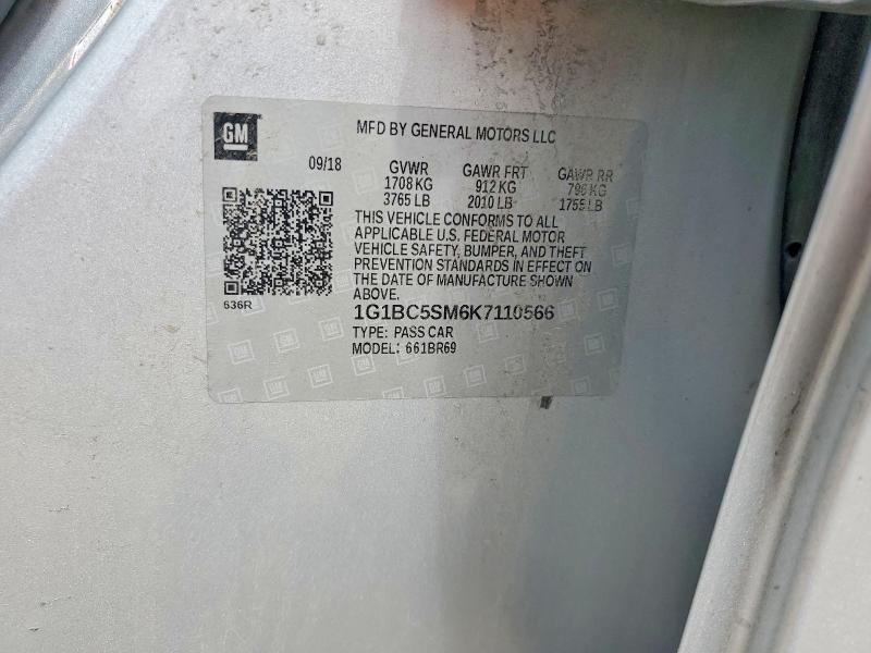 57131456 :رقم المزاد ، 1G1BC5SM6K7110566 vin ، 2019 Chevrolet Cruze مزاد بيع