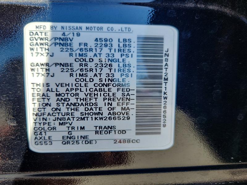 Aukcja sprzedaży 2019 Nissan Rogue, vin: JN8AT2MT1KW266529, numer aukcji: 56702476