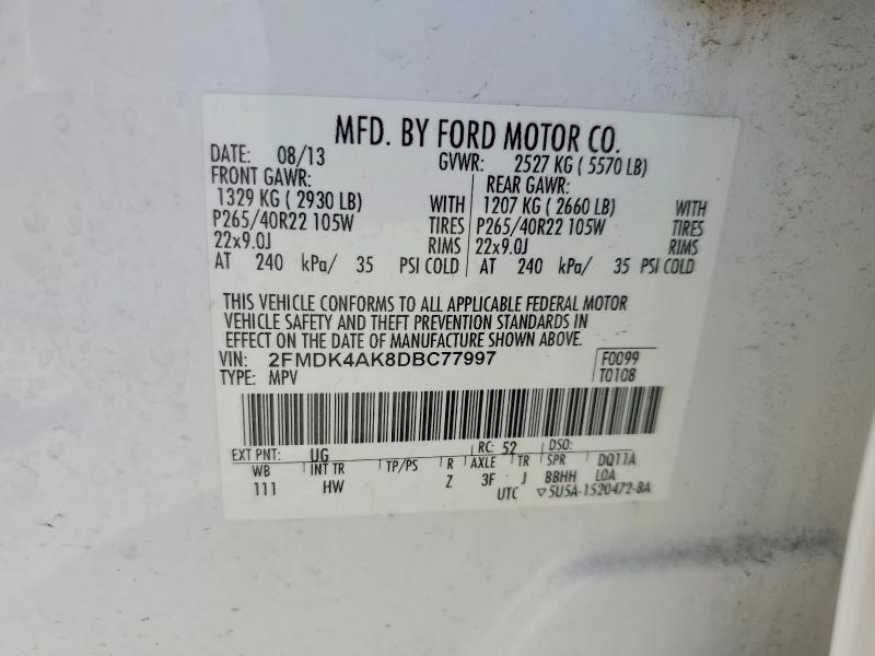 56801826 :رقم المزاد ، 2FMDK4AK8DBC77997 vin ، 2013 Ford Edge مزاد بيع