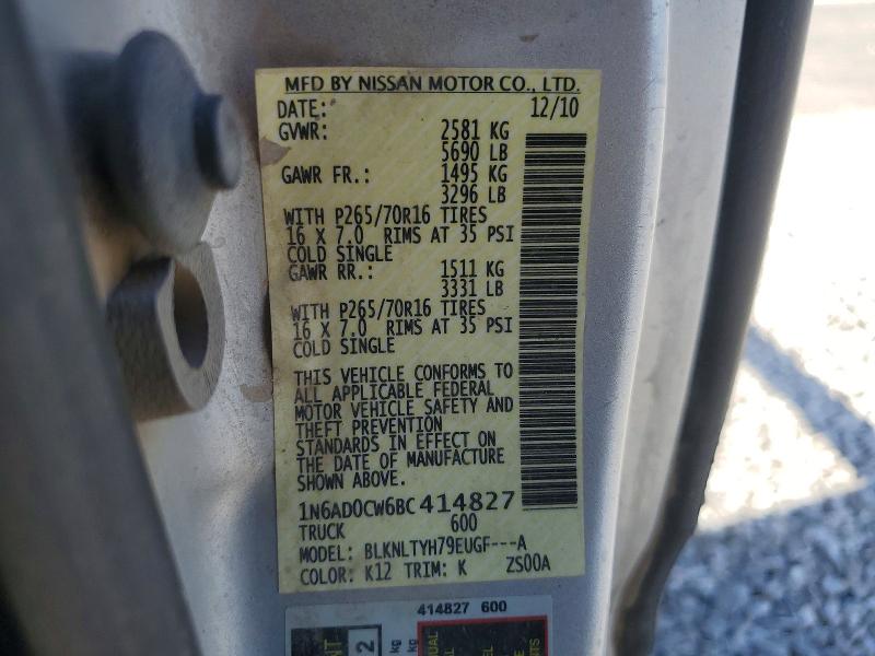 2011 Nissan Frontier მანქანა იყიდება აუქციონზე, vin: 1N6AD0CW6BC414827, აუქციონის ნომერი: 55784606