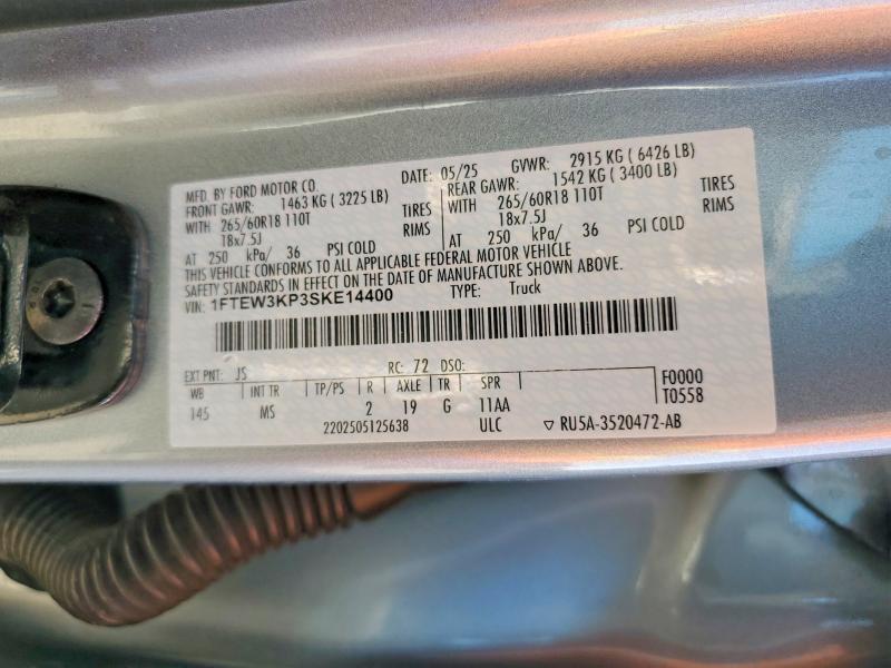 59248776 :رقم المزاد ، 1FTEW3KP3SKE14400 vin ، 2025 Ford F150 مزاد بيع