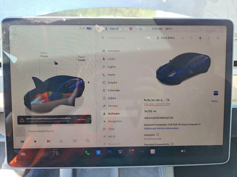 56104476 :رقم المزاد ، 5YJ3E1EC6NF321735 vin ، 2022 Tesla Model 3 مزاد بيع