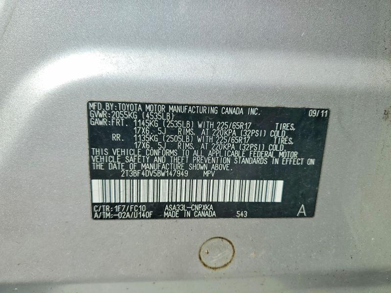 Aukcja sprzedaży 2011 Toyota Rav4, vin: 2T3BF4DV5BW147949, numer aukcji: 55923106