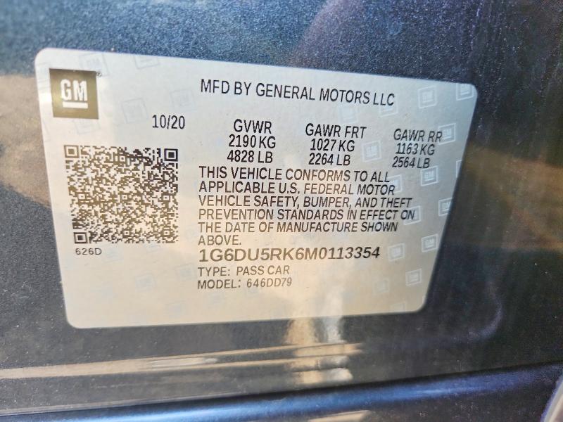 2021 Cadillac Ct5 მანქანა იყიდება აუქციონზე, vin: 1G6DU5RK6M0113354, აუქციონის ნომერი: 57048446