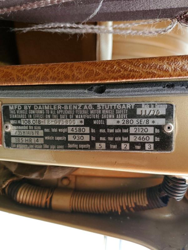 Aukcja sprzedaży 1971 Mercedes-benz 280, vin: 10801812075800, numer aukcji: 58432456