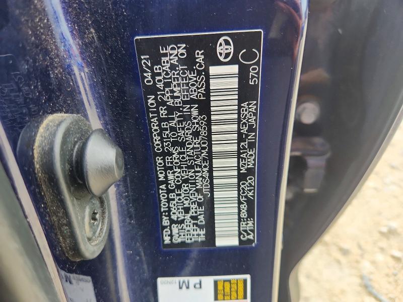 57543346 :رقم المزاد ، JTDS4MCE7MJ078593 vin ، 2021 Toyota Corolla مزاد بيع