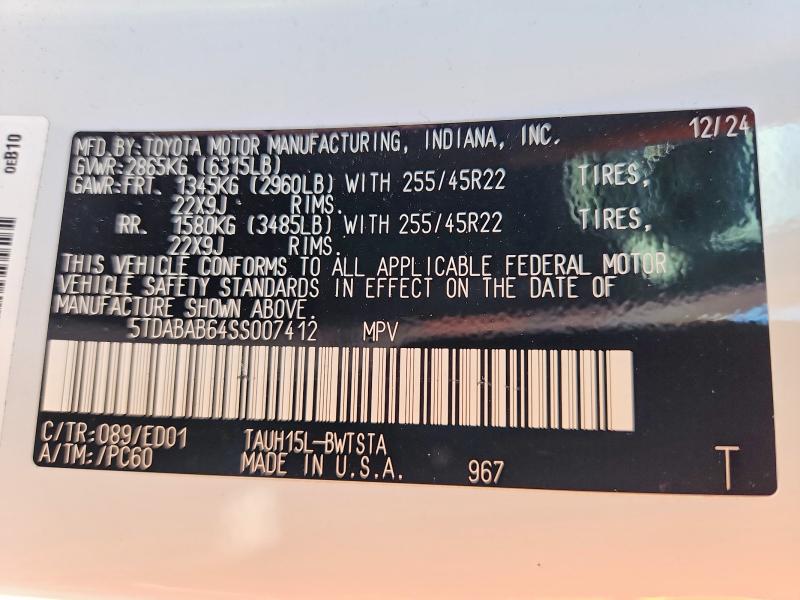 Aukcja sprzedaży 2025 Lexus Tx 500h, vin: 5TDABAB64SS007412, numer aukcji: 58229386