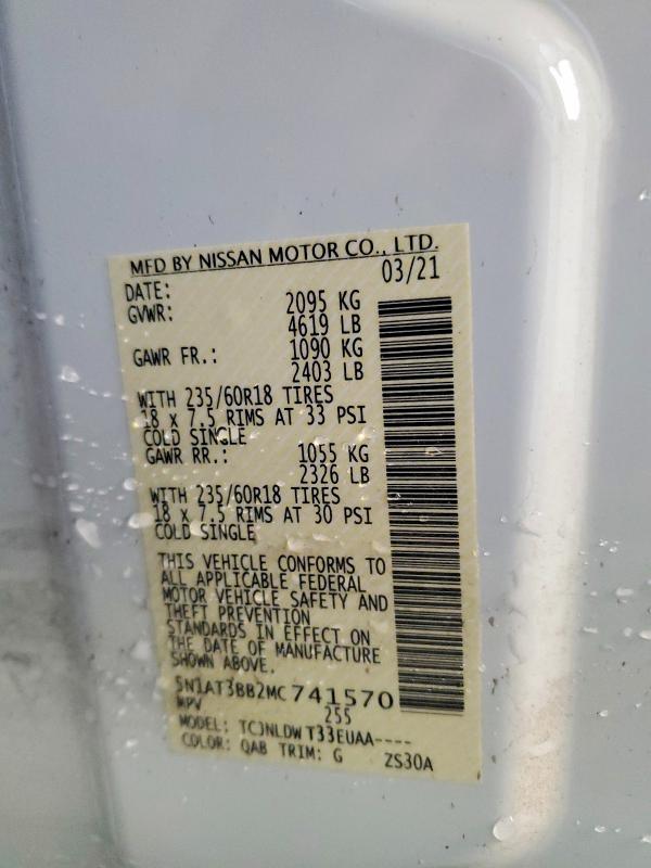 58430926 :رقم المزاد ، 5N1AT3BB2MC741570 vin ، 2021 Nissan Rogue مزاد بيع