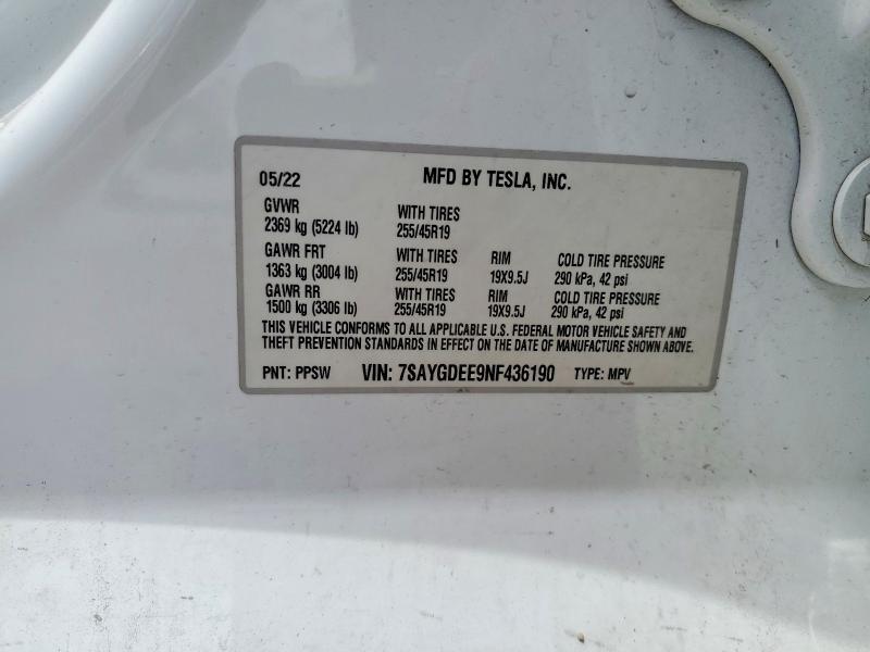 Продаж на аукціоні авто 2022 Tesla Model Y, vin: 7SAYGDEE9NF436190, номер лоту: 55518966