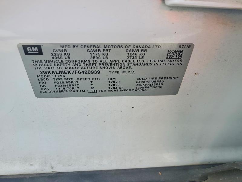 Продаж на аукціоні авто 2015 Gmc Terrain, vin: 2GKALMEK7F6428939, номер лоту: 58237646