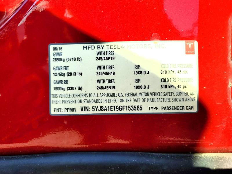 Продажа на аукционе авто 2016 Tesla Model S, vin: 5YJSA1E19GF153565, номер лота: 57078946