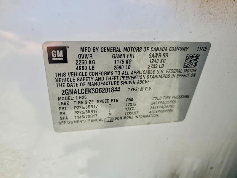 Продаж на аукціоні авто 2016 Chevrolet Equinox, vin: 2GNALCEK3G6201844, номер лоту: 58794076