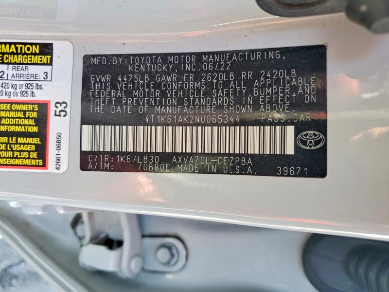 Aukcja sprzedaży 2022 Toyota Camry, vin: 4T1K61AK2NU065344, numer aukcji: 55647446