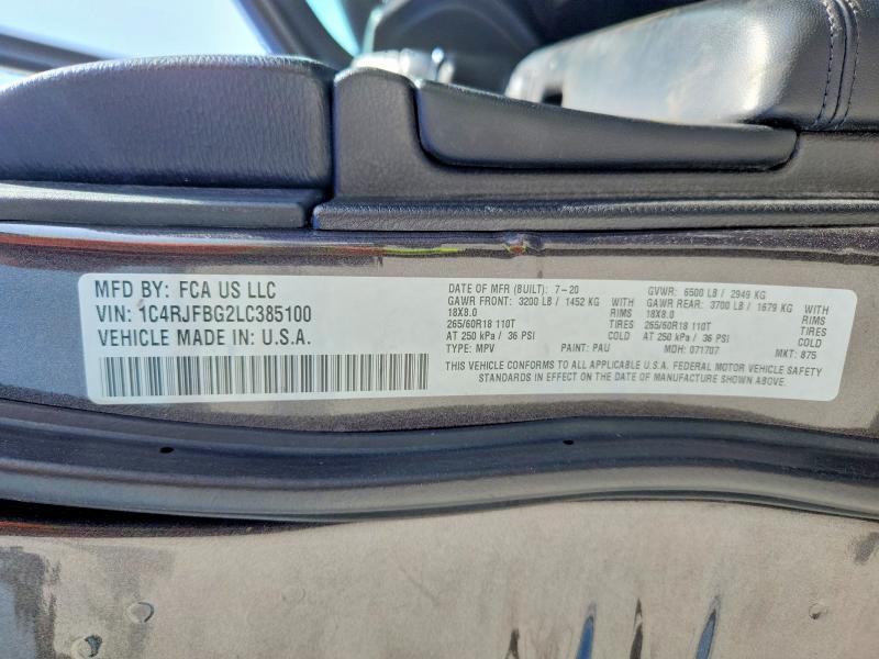 85975025 :رقم المزاد ، 1C4RJFBG2LC385100 vin ، 2020 Jeep Grand Cherokee مزاد بيع