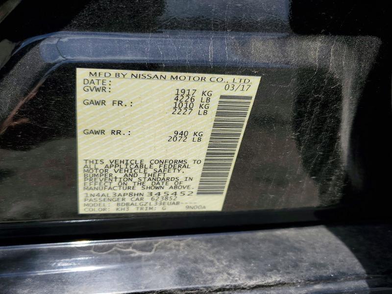 2017 Nissan Altima მანქანა იყიდება აუქციონზე, vin: 1N4AL3AP8HN345452, აუქციონის ნომერი: 56447006