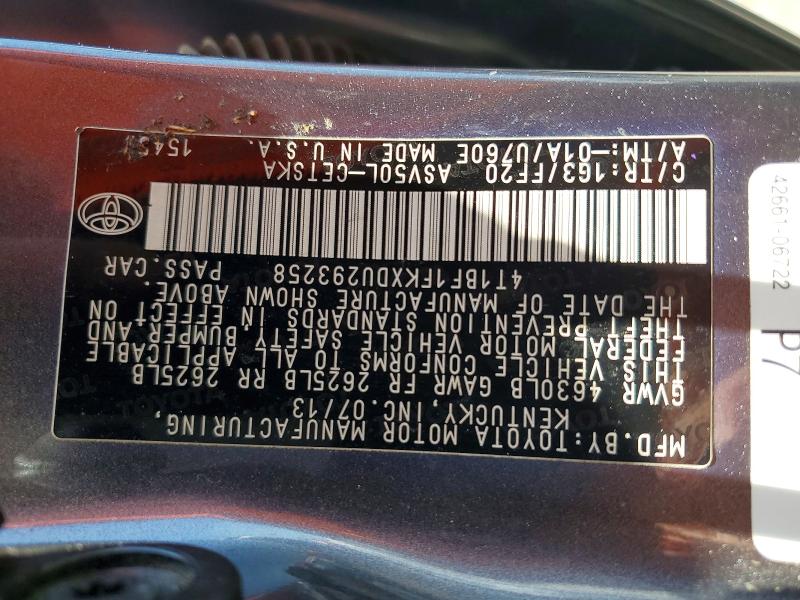 Продаж на аукціоні авто 2013 Toyota Camry, vin: 4T1BF1FKXDU293258, номер лоту: 56325996