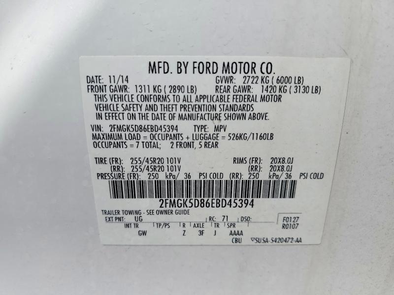 Продаж на аукціоні авто 2014 Ford Flex, vin: 2FMGK5D86EBD45394, номер лоту: 57191306