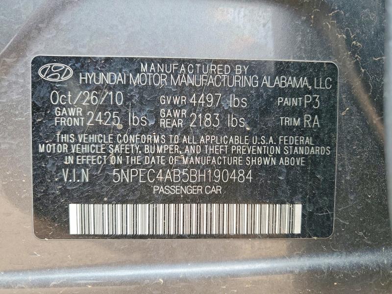 Продажа на аукционе авто 2011 Hyundai Sonata, vin: 5NPEC4AB5BH190484, номер лота: 56194766