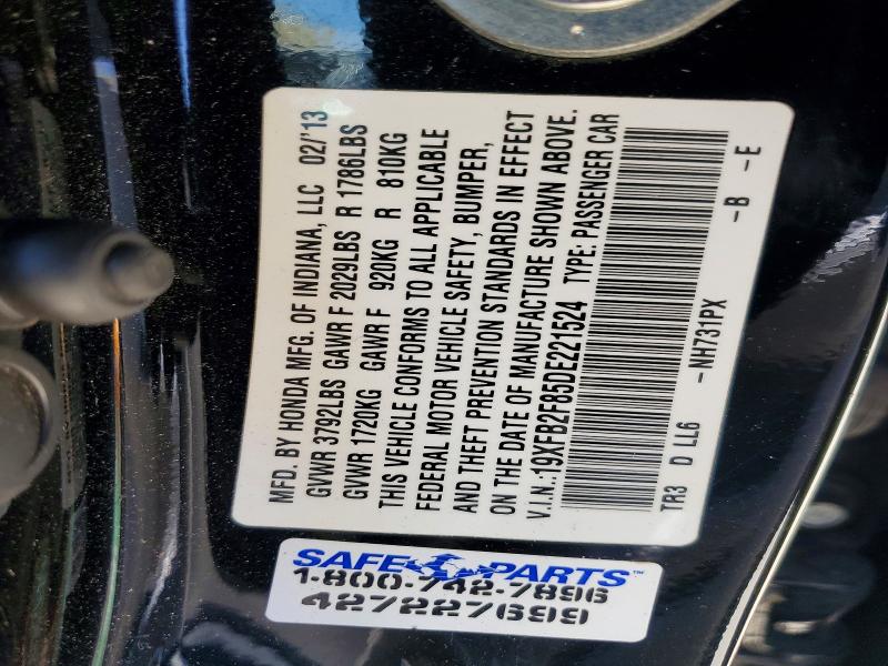 Aukcja sprzedaży 2013 Honda Civic, vin: 19XFB2F85DE221524, numer aukcji: 85606985