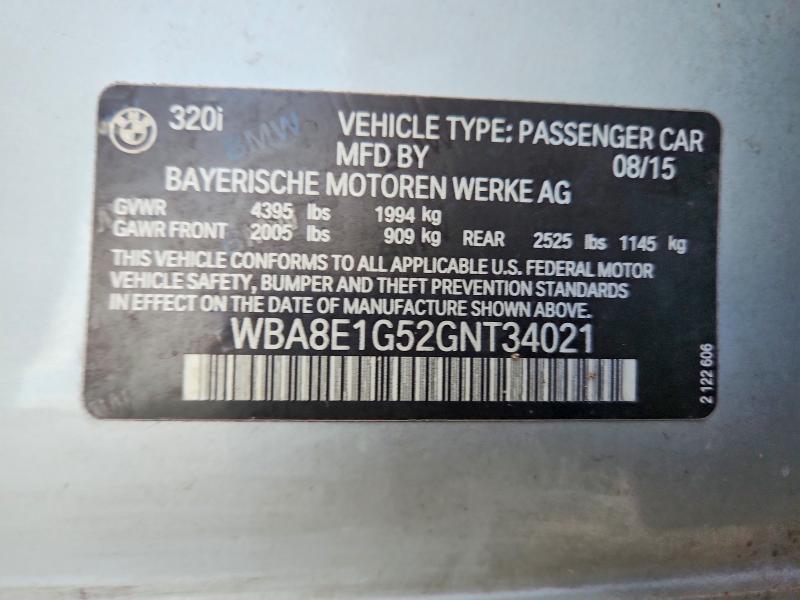Продаж на аукціоні авто 2016 Bmw 320, vin: WBA8E1G52GNT34021, номер лоту: 58884316