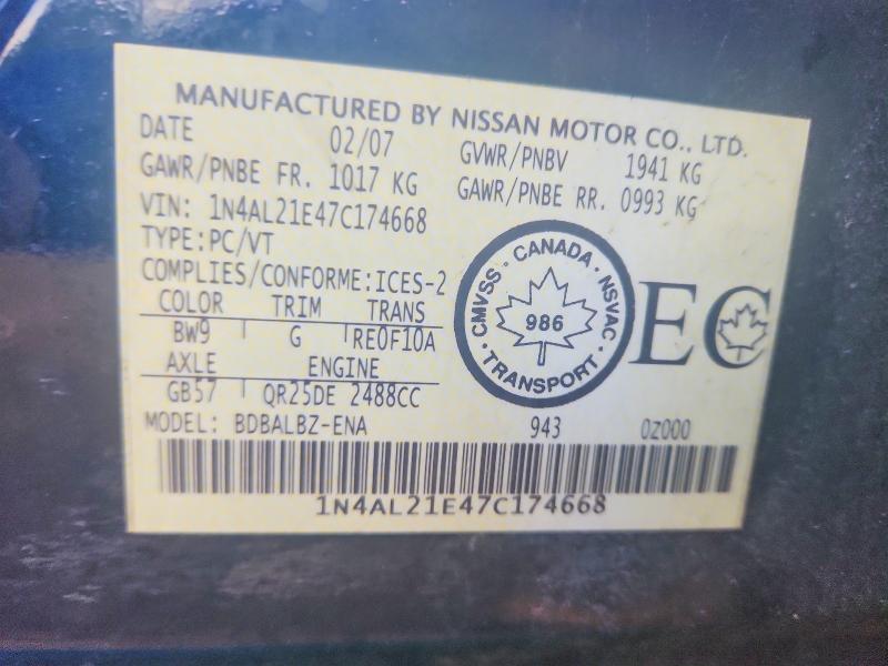 Aukcja sprzedaży 2007 Nissan Altima, vin: 1N4AL21E47C174668, numer aukcji: 56480706