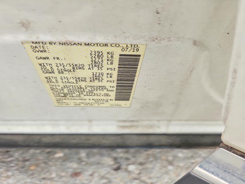 57474676 :رقم المزاد ، 5N1AZ2MS0KN160026 vin ، 2019 Nissan Murano مزاد بيع