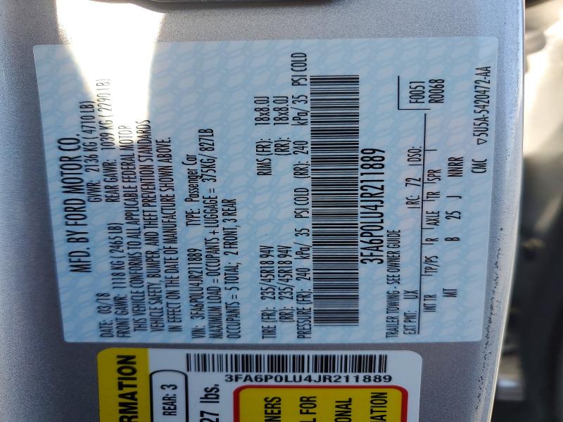 Продаж на аукціоні авто 2018 Ford Fusion, vin: 3FA6P0LU4JR211889, номер лоту: 58620916