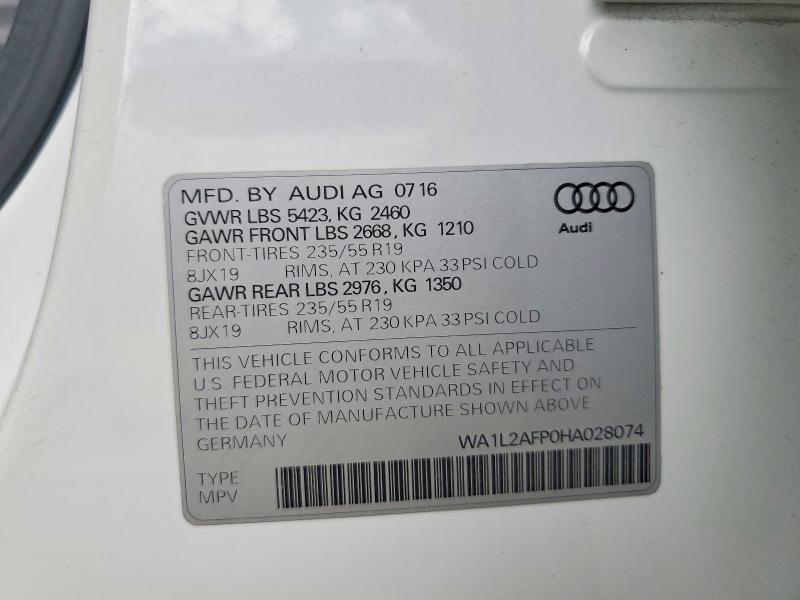 Продаж на аукціоні авто 2017 Audi Q5, vin: WA1L2AFP0HA028074, номер лоту: 55246366