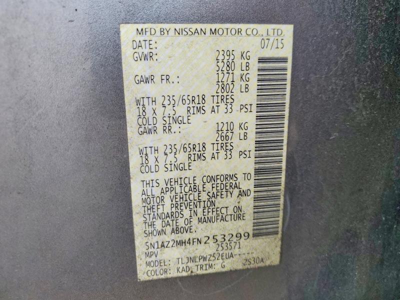 Продаж на аукціоні авто 2015 Nissan Murano, vin: 5N1AZ2MH4FN253299, номер лоту: 56183566