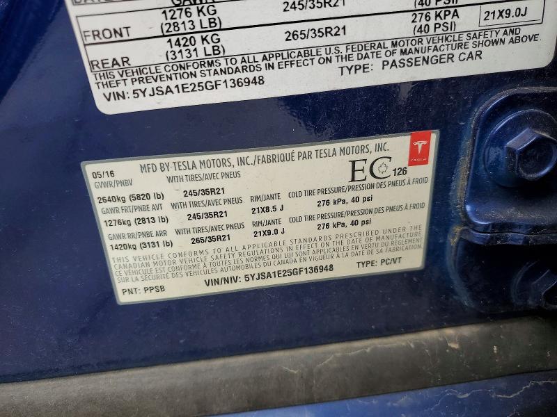 Продажа на аукционе авто 2016 Tesla Model S, vin: 5YJSA1E25GF136948, номер лота: 56433716