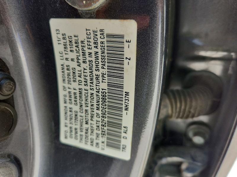 Продаж на аукціоні авто 2013 Honda Civic, vin: 19XFB2F89DE098651, номер лоту: 58160596