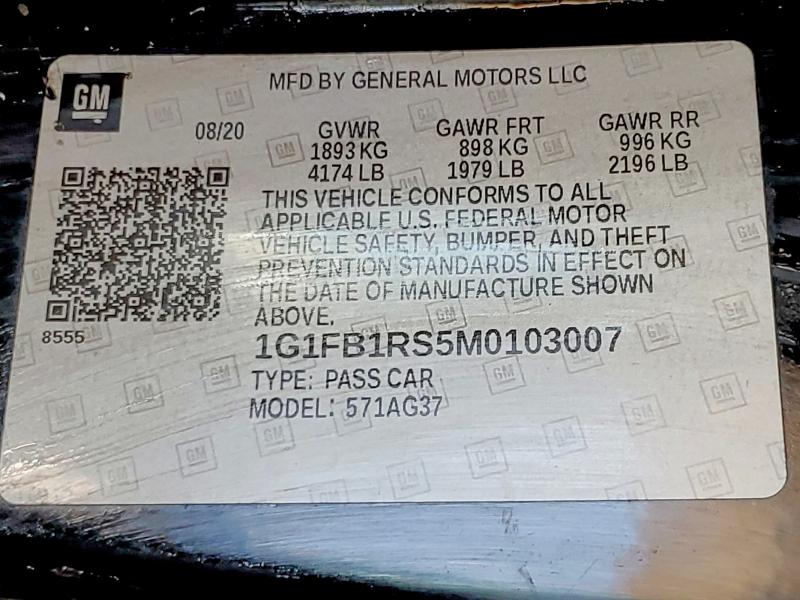 Продажа на аукционе авто 2021 Chevrolet Camaro, vin: 1G1FB1RS5M0103007, номер лота: 56633246