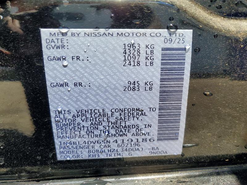 Aukcja sprzedaży 2025 Nissan Altima, vin: 1N4BL4DV6SN419186, numer aukcji: 56306716