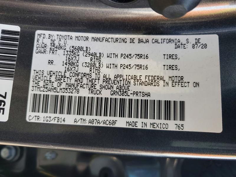 Продажа на аукционе авто 2020 Toyota Tacoma, vin: 3TMCZ5AN5LM353278, номер лота: 58779546