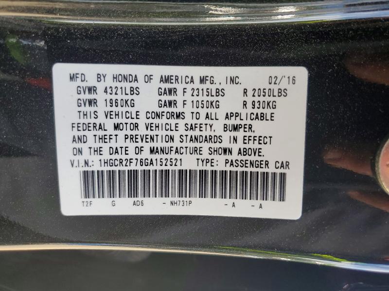 Aukcja sprzedaży 2016 Honda Accord, vin: 1HGCR2F76GA152521, numer aukcji: 59102946