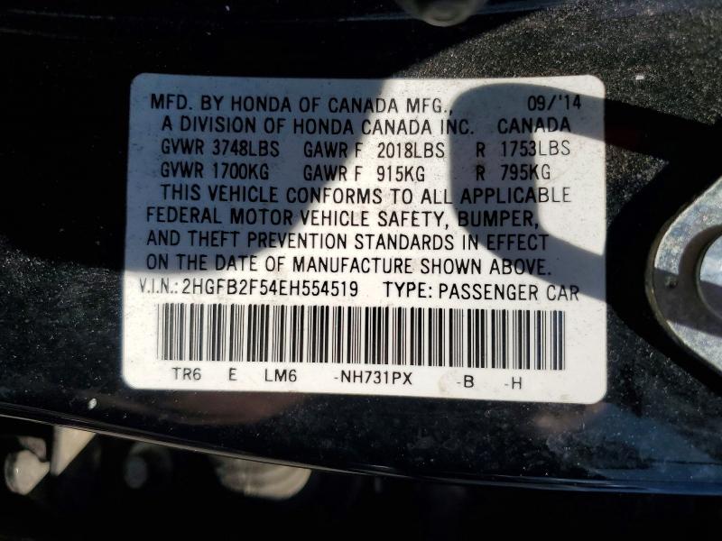 Aukcja sprzedaży 2014 Honda Civic, vin: 2HGFB2F54EH554519, numer aukcji: 55542396