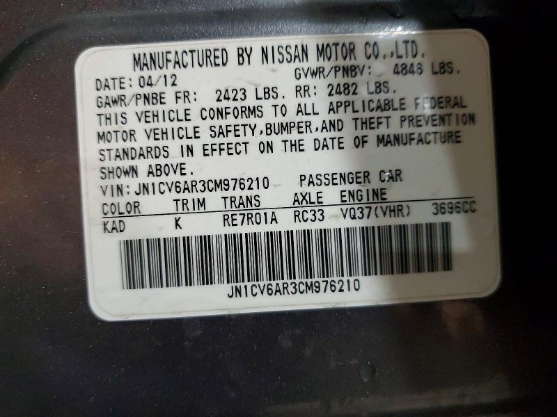 Aukcja sprzedaży 2012 Infiniti G37 Sedan, vin: JN1CV6AR3CM976210, numer aukcji: 58074886