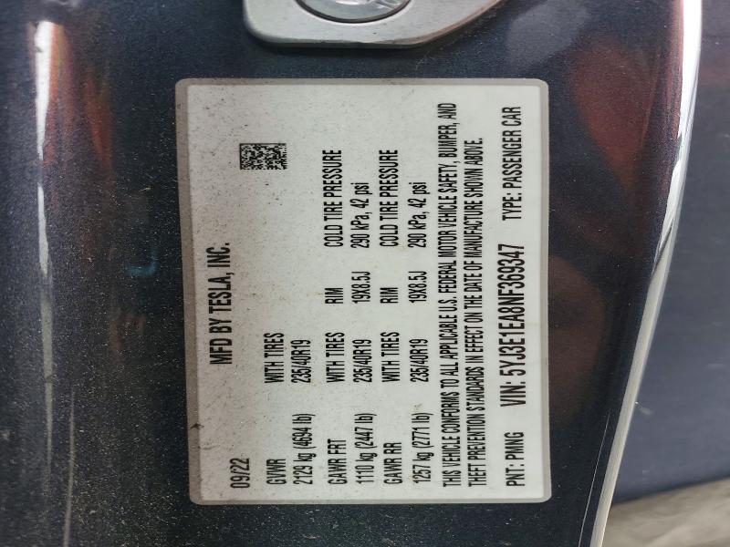 Продажа на аукционе авто 2022 Tesla Model 3, vin: 5YJ3E1EA8NF369347, номер лота: 56312256