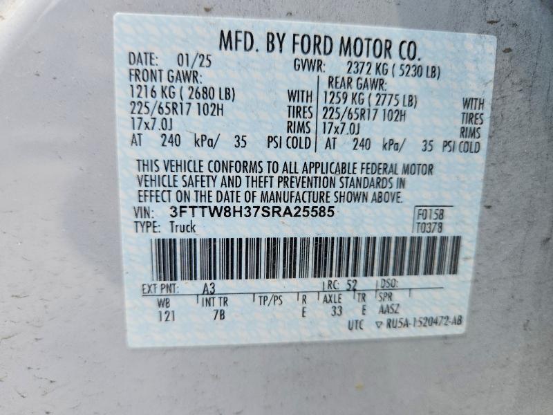 Aukcja sprzedaży 2025 Ford Maverick, vin: 3FTTW8H37SRA25585, numer aukcji: 57931636