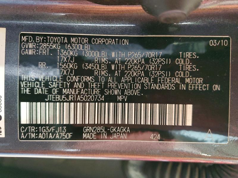 Продажа на аукционе авто 2010 Toyota 4runner, vin: JTEBU5JR1A5020734, номер лота: 56487466