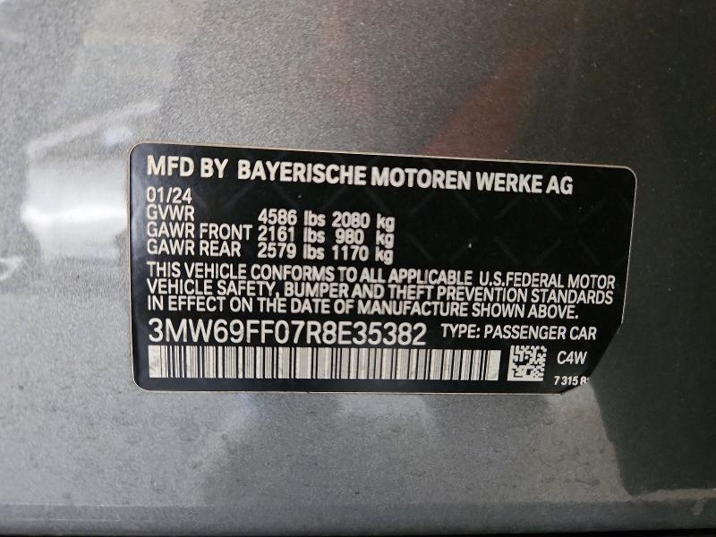 55993056 :رقم المزاد ، 3MW69FF07R8E35382 vin ، 2024 Bmw 330i مزاد بيع